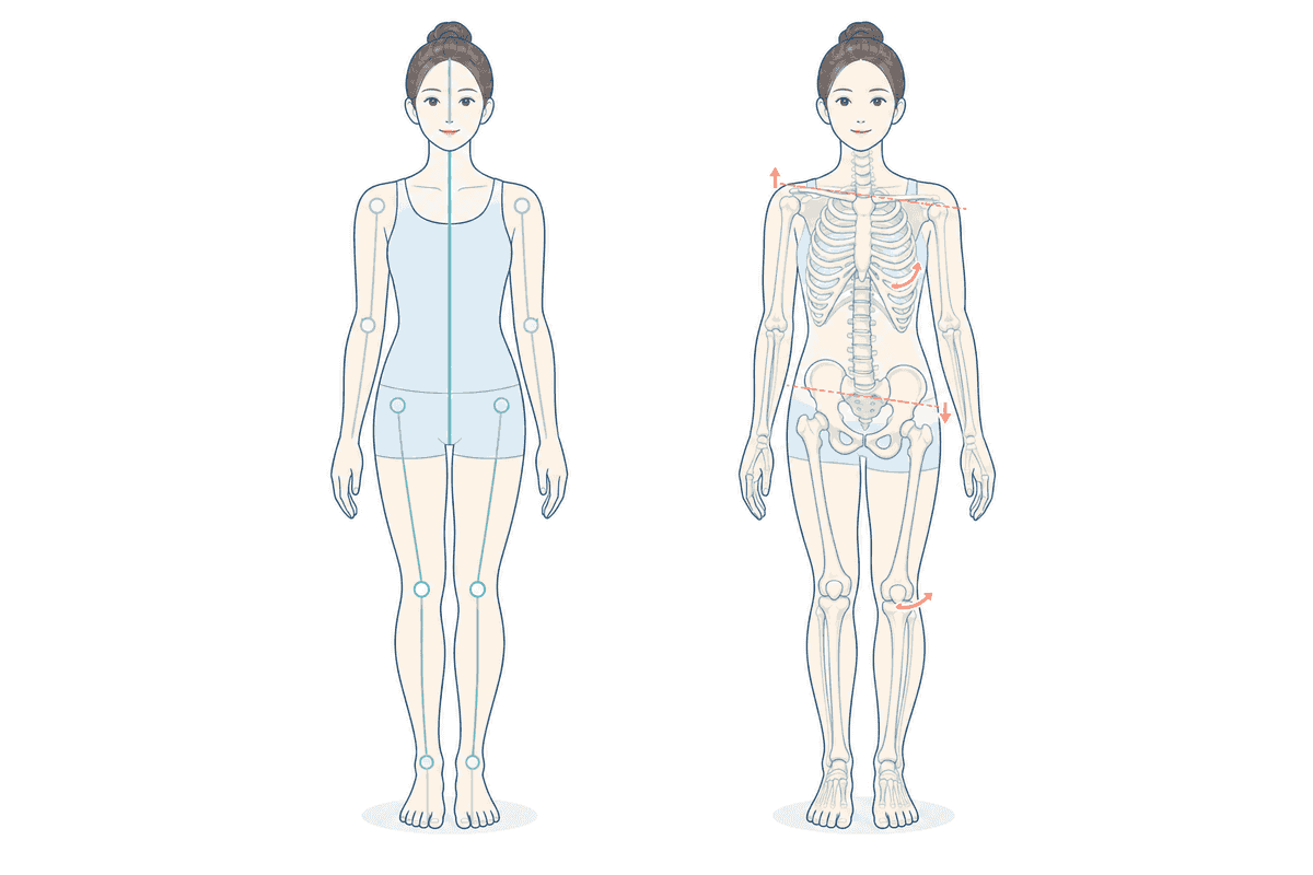 自分が想像する骨格と、鏡と動作から見えてくる骨格