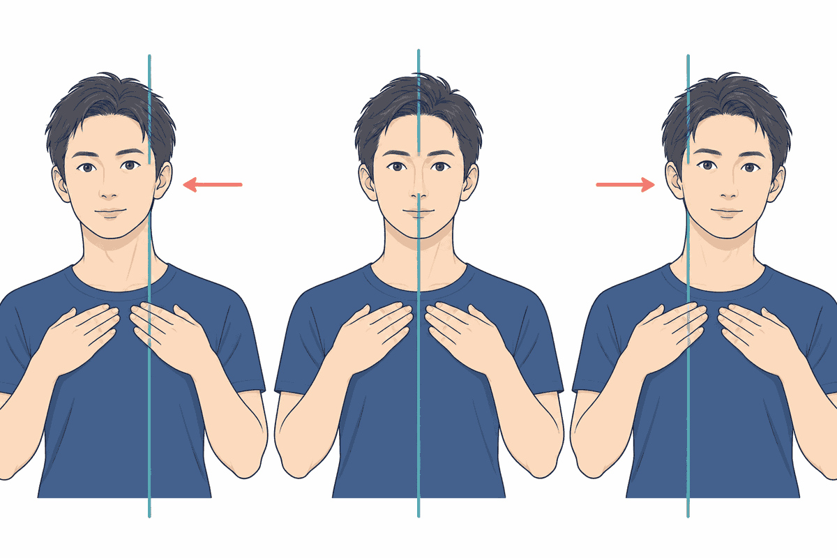 鏡の前で比べる首の左右可動域