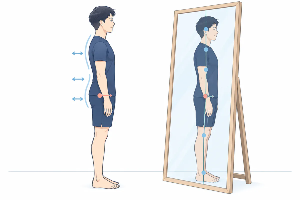 横からの奥行きと、左右の分節運動を鏡で確認する